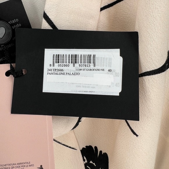 TWINSET Milano Palazzo Womens US4 IT40 Pants Cream Black Floral Print Wide Leg - Picture 11 of 16